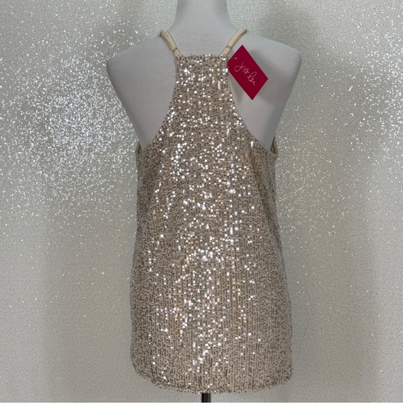 Jess Lea Sequin Tank Women’s Medium Champagne Gold Sparkle Sleeveless Racerback - Picture 14 of 15